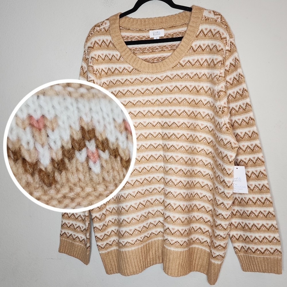 NWT Croft & Barrow Beige Cozy Sweater Cottagecore Heart Size 3X Vegan